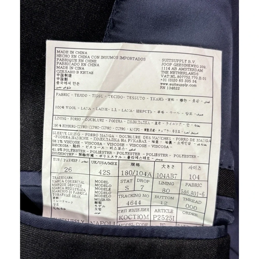 charcoal Suitsupply Napoli blazer‎ jacket sport suit coat italian fabric 42S
